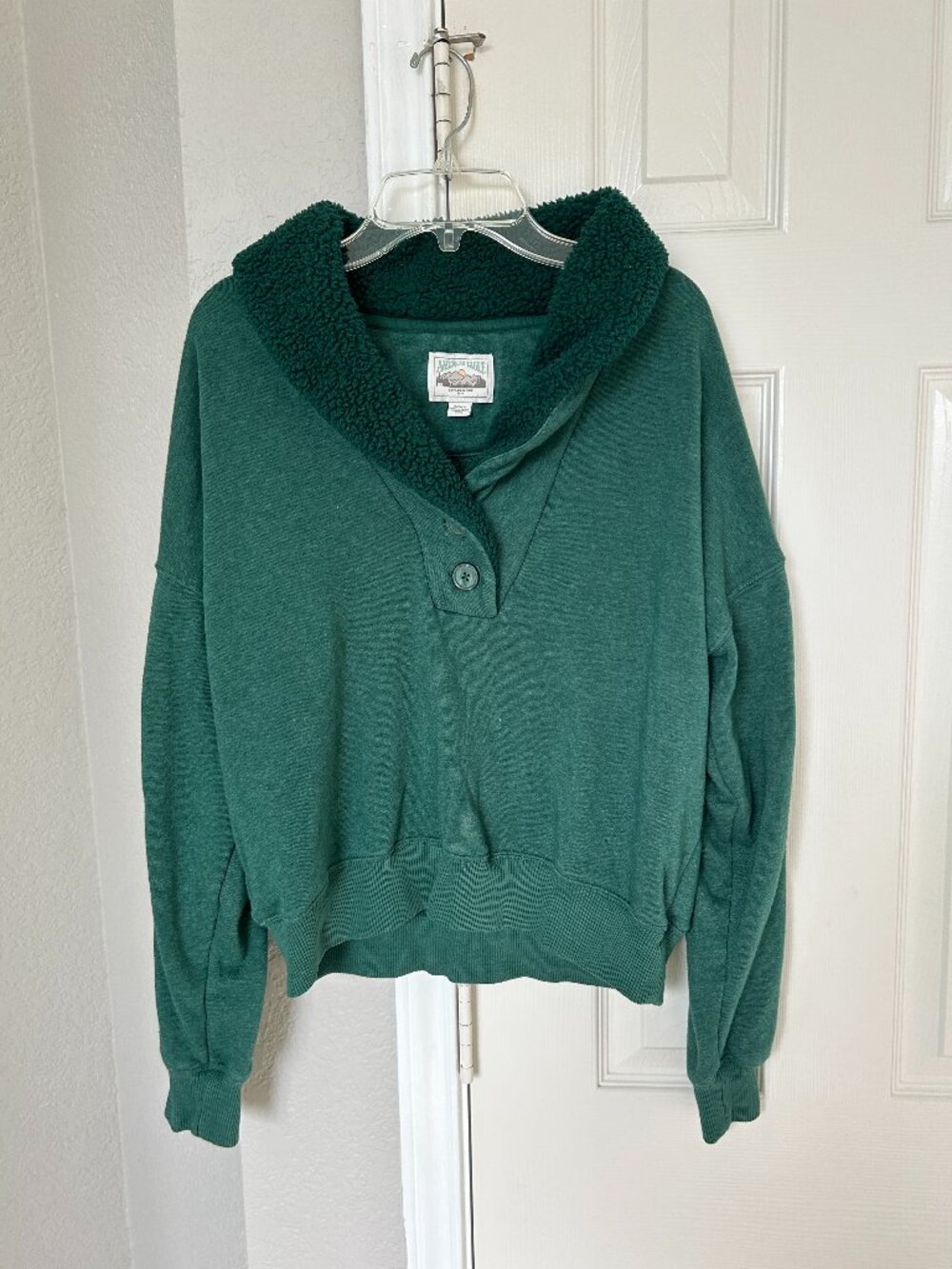 American Eagle Henley Pullover Women's Fleece Sweatshirt - Forest Green - Small